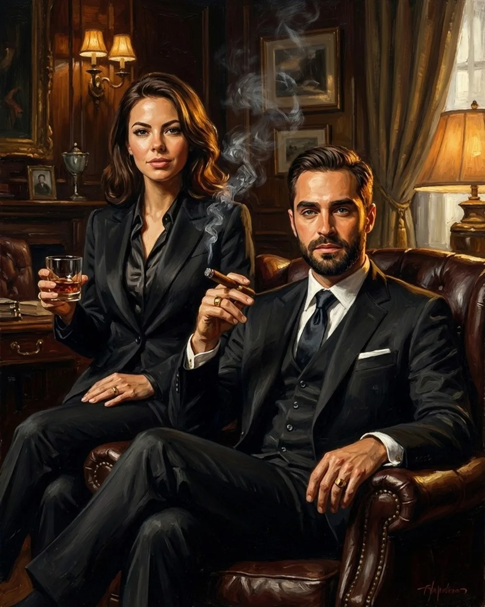 AI couple portrait in classical oil painting style