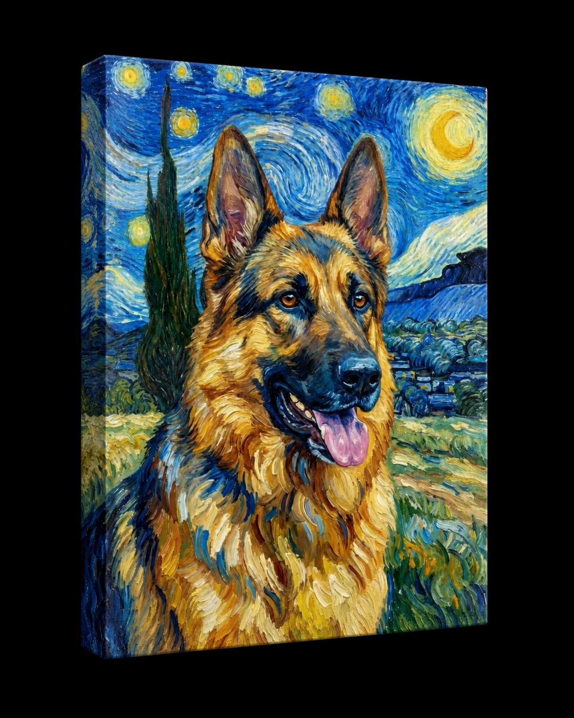 Gallery canvas of a German shepherd painted in the Van Gogh style